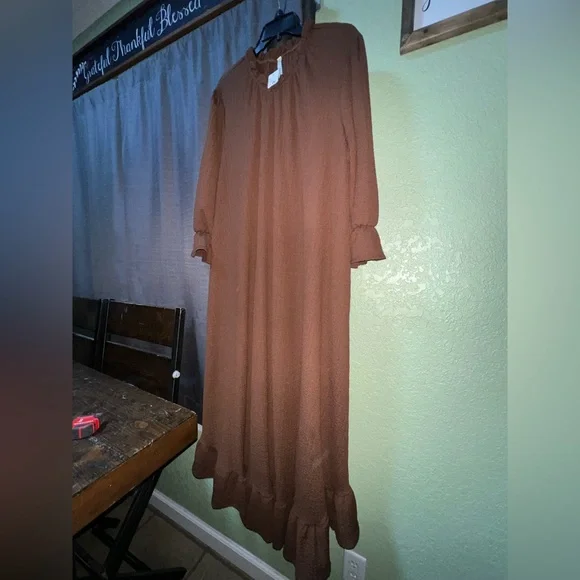 Celeste Chocolate Brown Long Sleeve Dress - Picture 2 of 9